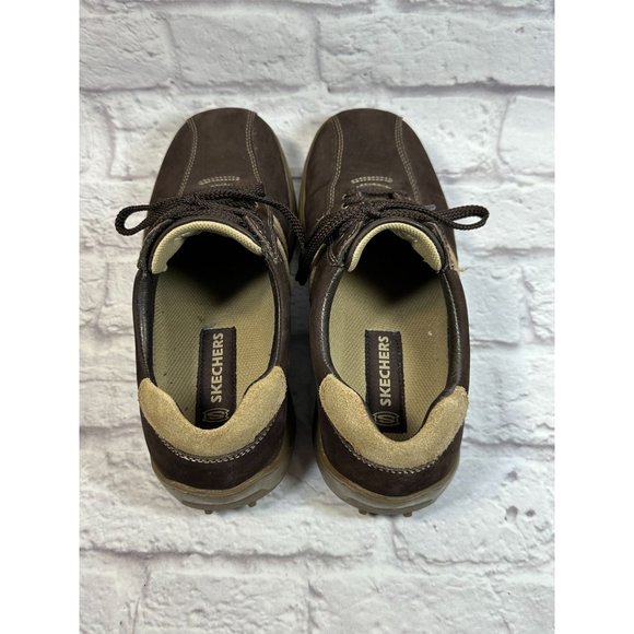 Skechers Critics Leather 2 Tone Chocolate Tan Mens Casual Lace Up Sz 8.5 SN60043 - Picture 7 of 11